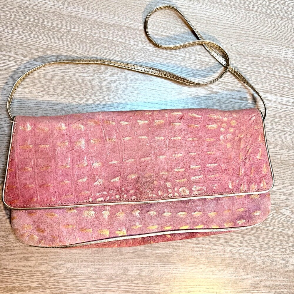 Marco Buggiani Pink Gold Alligator Skin Embossed Leather Medium Shoulder Bag